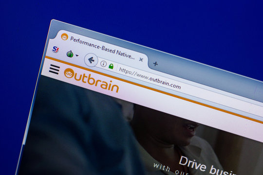 Ryazan, Russia - April 16, 2018 - Homepage of OutBrain website on the display of PC, url - OutBrain.com.