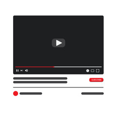 Desktop Video player PC social media interface. Play video online mock up. Subscribe button. Tube window with navigation icon. Vector illustration