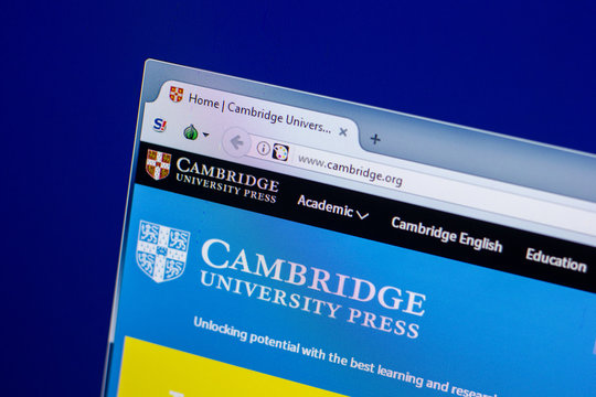 Ryazan, Russia - April 16, 2018 - Homepage of Cambridge University website on the display of PC, url - Cambridge.org.