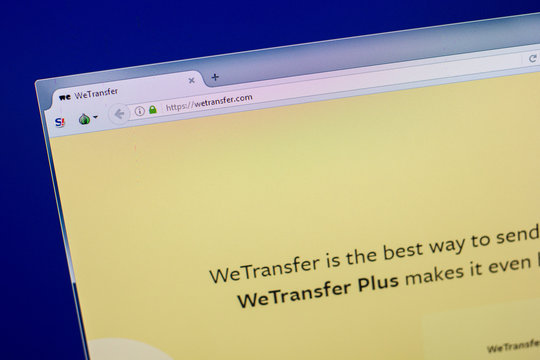 Ryazan, Russia - April 16, 2018 - Homepage of WeTranfer website on the display of PC, url - WeTranfer.com