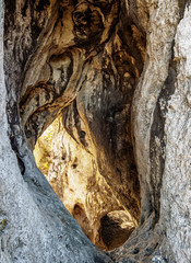 Cave at Rzedkowickie Rocks, Rzedkowice, Krakow-Czestochowa Upland or Polish Jurassic Highland, Silesian Voivodeship, Poland