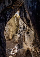 Cave at Rzedkowickie Rocks, Rzedkowice, Krakow-Czestochowa Upland or Polish Jurassic Highland, Silesian Voivodeship, Poland