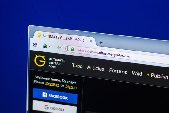 Ryazan, Russia - April 29, 2018: Homepage of Ultimate-guitar website on the display of PC, url - Ultimate-guitar.com.