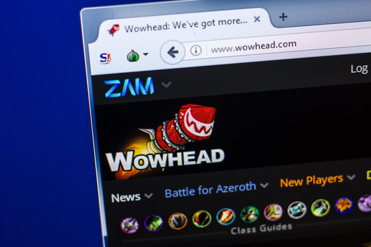 Ryazan, Russia - April 29, 2018: Homepage of Wowhead website on the display of PC, url - Wowhead.com.