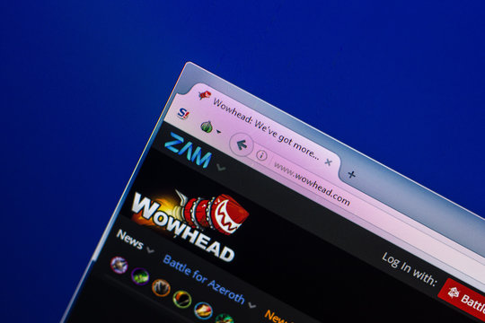 Ryazan, Russia - April 29, 2018: Homepage of Wowhead website on the display of PC, url - Wowhead.com.