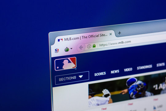 Ryazan, Russia - April 29, 2018: Homepage of MLB website on the display of PC, url - MLB.com