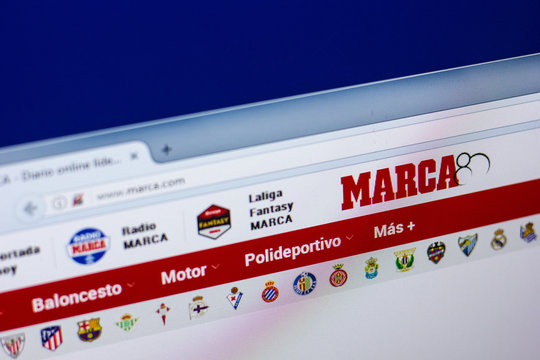 Ryazan, Russia - April 29, 2018: Homepage of Marca website on the display of PC, url - Marca.com.