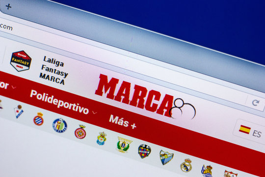Ryazan, Russia - April 29, 2018: Homepage of Marca website on the display of PC, url - Marca.com.