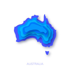 Map of Australia in paper cut style. Blue layered world.