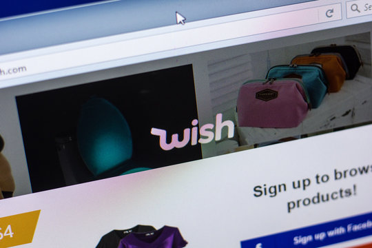 Ryazan, Russia - April 29, 2018: Homepage of Wish website on the display of PC, url - Wish.com