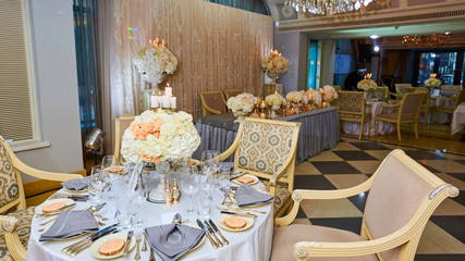 The luxury, elegant wedding reception table arrangement.