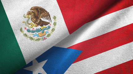 Mexico and Puerto Rico two flags textile cloth, fabric texture