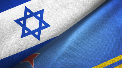 Israel and Aruba two flags textile cloth, fabric texture