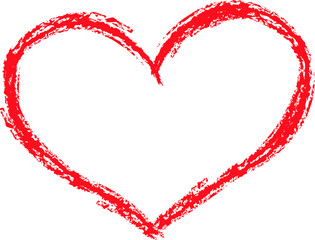 Vector red Heart shape frame with hand drawn brush painting isolated on white background,grunge sketchy style