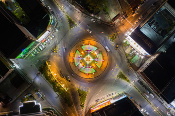 Beautiful Roundabout clock tower "Aerial Top view Phuket Thailand with long exposure cars traffic
