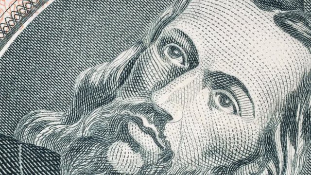 Tiradentes (1746-1792) portrait on Brazil 5000 cruzeiro (1964) rotated. National hero of Brazil. 4K