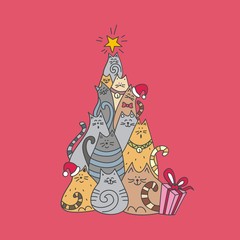 Festive Christmas tree made of cats