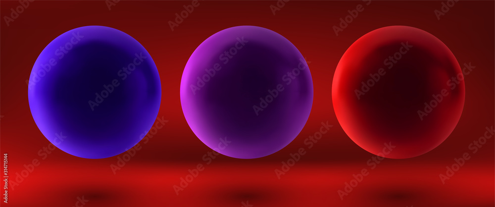 Wall mural set of vector 3d spheres on a colored background