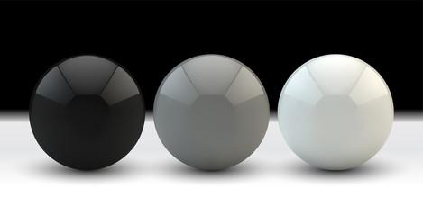 Set of vector spheres and balls on a white background with a shadow.