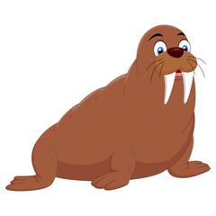 A brown walrus with two long bloody tusks