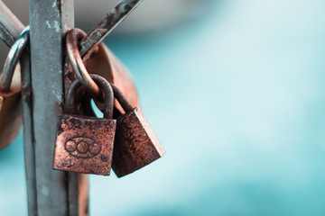 Love padlocks on a bridge in mostar, bosnia and herzegovina. Representing ever lasting love and relationship