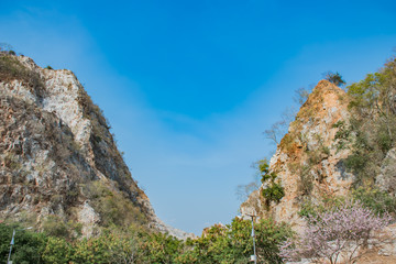 Rocky Mountains on blue sky
