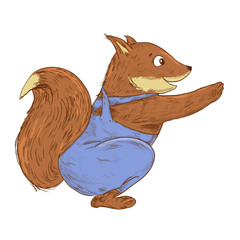 raster cute illustration of a small smiling red squirrel sitting and keeping her paws forward. 