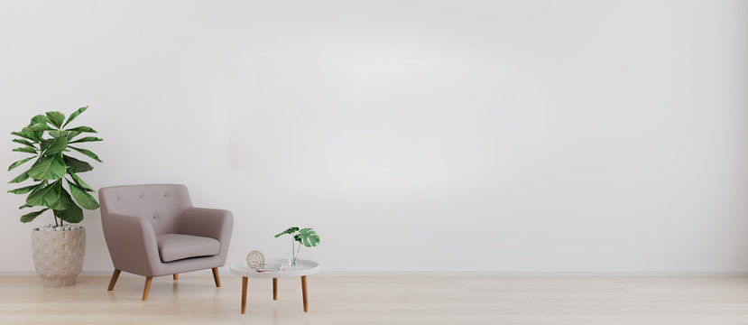  bright room with white wall and moderm furniture in scandinavian style  for mockup. Living room for mockup. 3d rendering