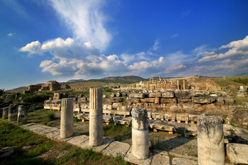 Hierapolis, an ancient Roman spa city founded around 190 B.C. Panoramic view of Hierapolis.