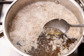 The broth soup just before the straining.