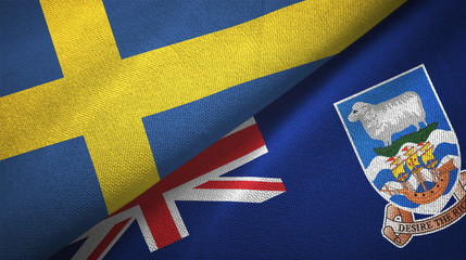 Sweden and Falkland Islands two flags textile cloth, fabric texture