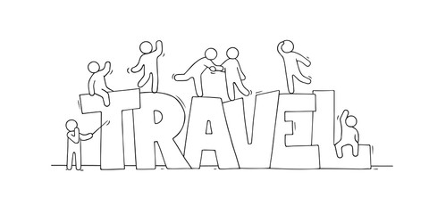 Sketch of little people with word Travel.