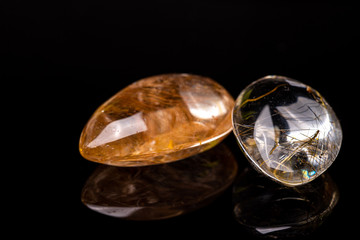 Rutilated Quartz Crystal Clear Cabochon Golden Inclusions