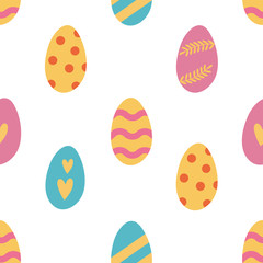 Seamless pattern. Easter eggs. Colorful eggs with different designs. Suitable for easter decoration