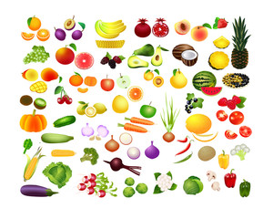 Fruits and vegetables big vector icons set