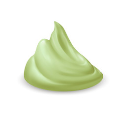 Realistic Green Whipped Cream Isolated on White Background. Facial Creme, Gel or Body Lotion Skincare Icon. Illustration Ice Cream Product Swatch
