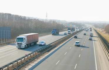 KRAKOW, POLAND - FEBRUARY 19, 2019: The autostrada A4 (highway) in Poland near the Krakow city