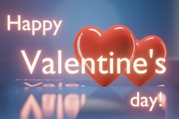 3D rendering Red hearts is flying on a blue background. Symbols of love for happy women, mother, valentines day, birthday greeting card.