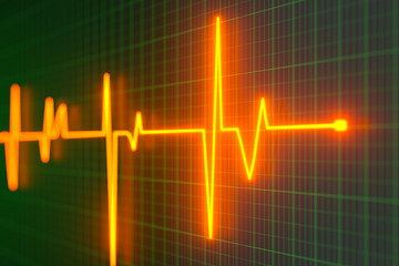 Glowing digital heartbeat line reflecting on the monitor, 3d rendering.