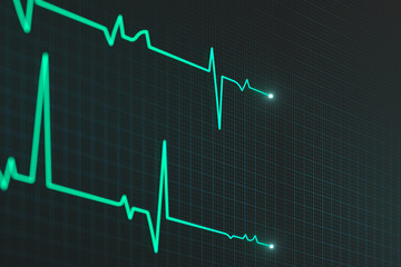Glowing digital heartbeat line reflecting on the monitor, 3d rendering.