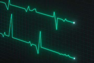 Glowing digital heartbeat line reflecting on the monitor, 3d rendering.