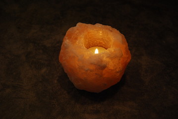 Glowing Himalayan Salt Lamp Candle in dark