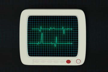 Glowing digital heartbeat line reflecting on the monitor, 3d rendering.