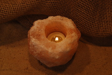 HImalayan Salt Lamp Candle,  lit and glowing