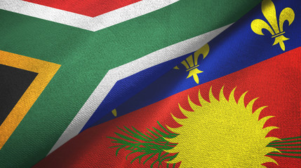 South Africa and Guadeloupe two flags textile cloth, fabric texture