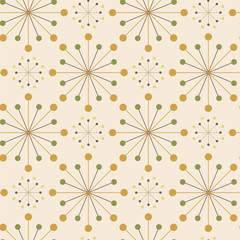Symmetrical radial seamless pattern of dots. Mid-century style.