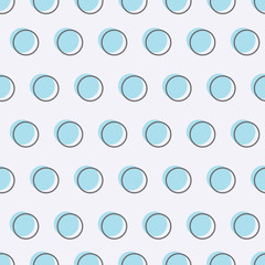 Abstract geometric pattern of different sized blue circles offset in grid.