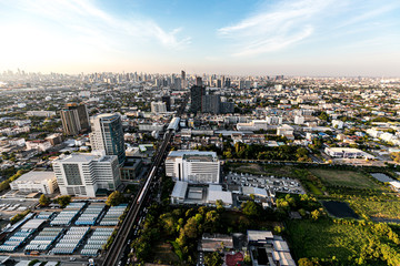 Fototapeta premium Bangkok, Thailand-JAN 03 2020 : Bangkok City - Aerial view Bangkok city downtown skyline of Thailand , Cityscape Thailand