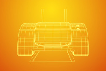 Printer or fax object. Wireframe low poly mesh vector illustration