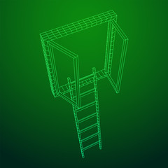 Ladder with open window. Business concept in opportunity. Wireframe low poly mesh vector illustration.